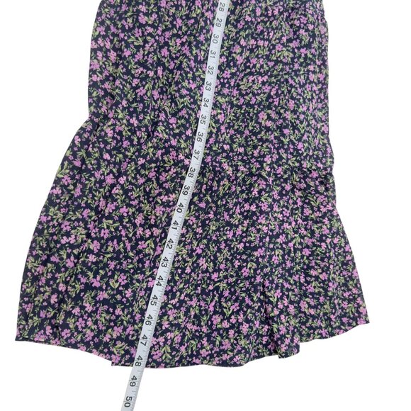 Time And Tru Women XL Floral Midi Dress Flutter Sleeves Navy Purple Lightweight - Picture 7 of 13